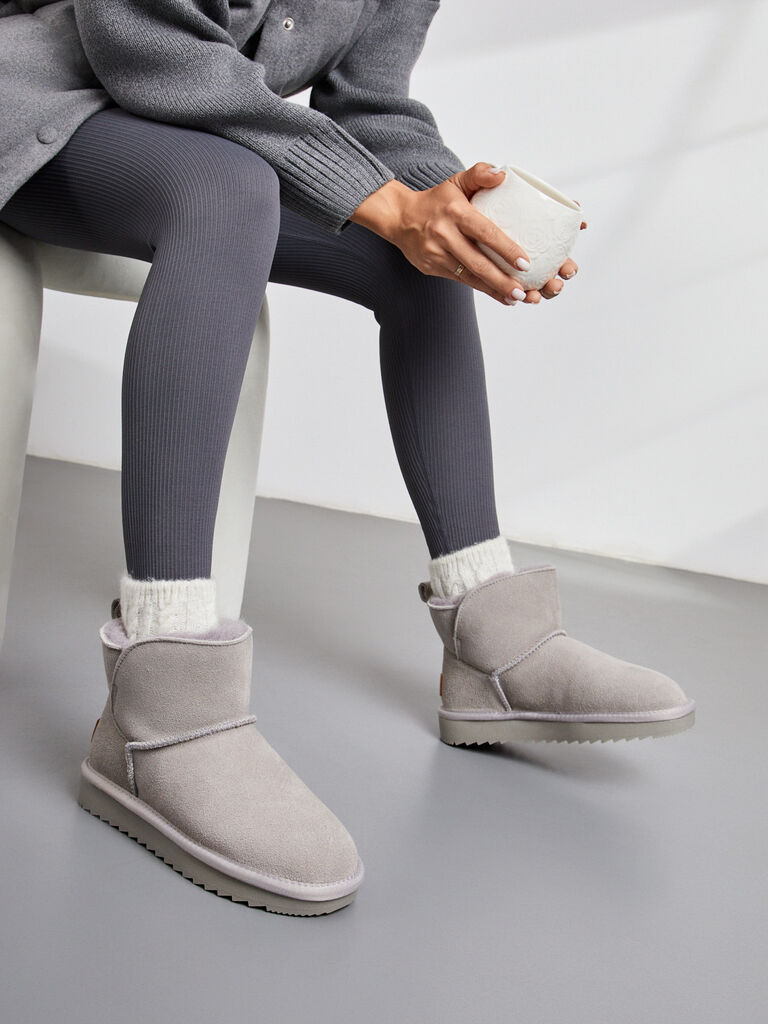 Gray Suede Ankle Boots with Plush Lining