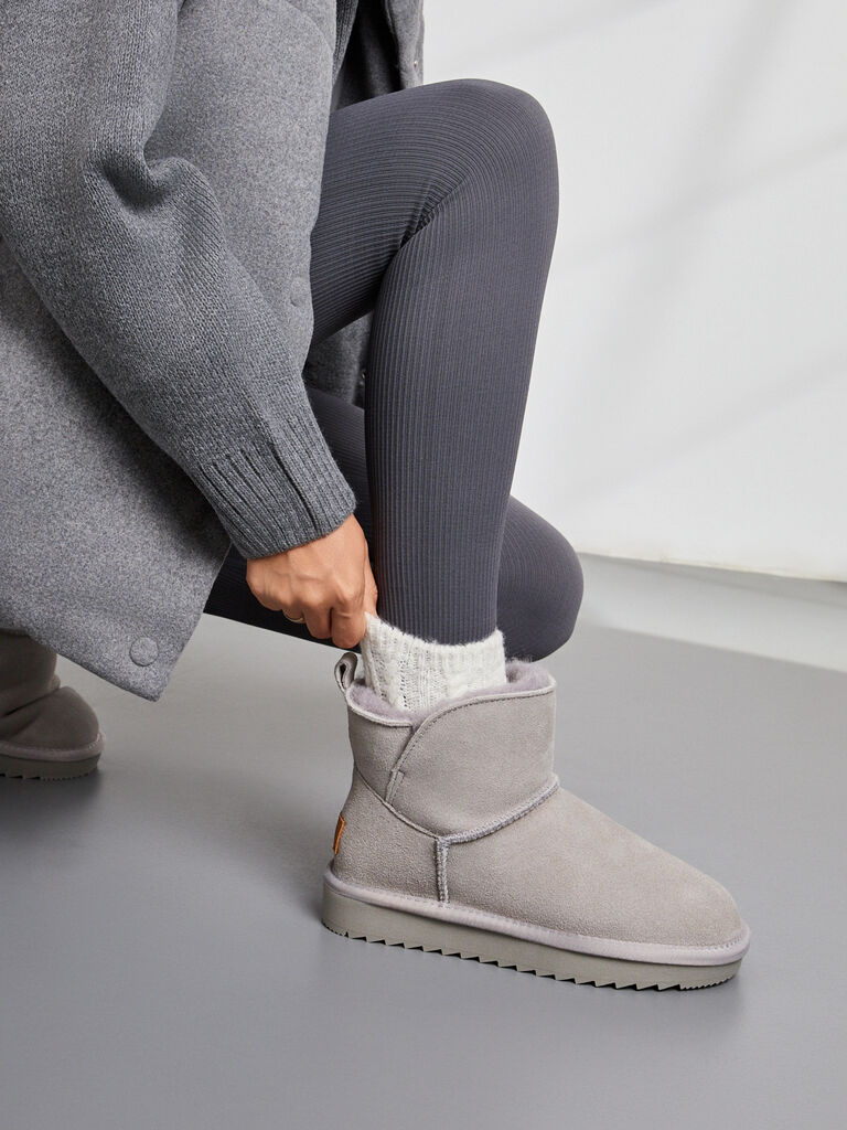 Gray Suede Ankle Boots with Plush Lining