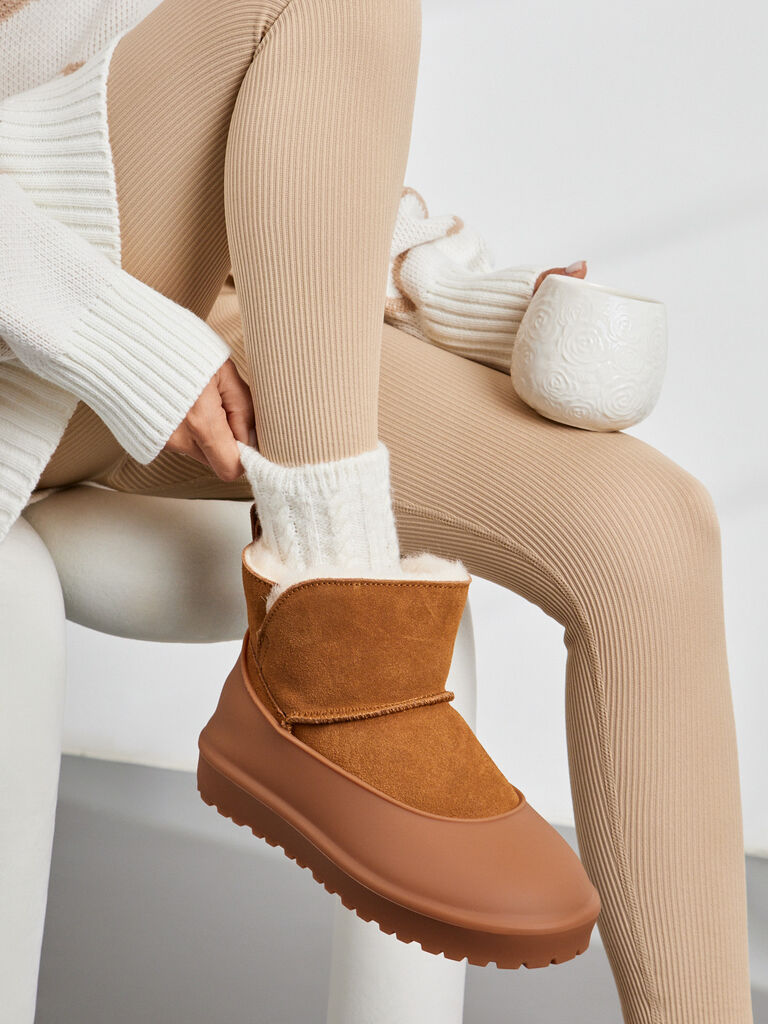 Brown Suede Ankle Boots with Cozy Lining