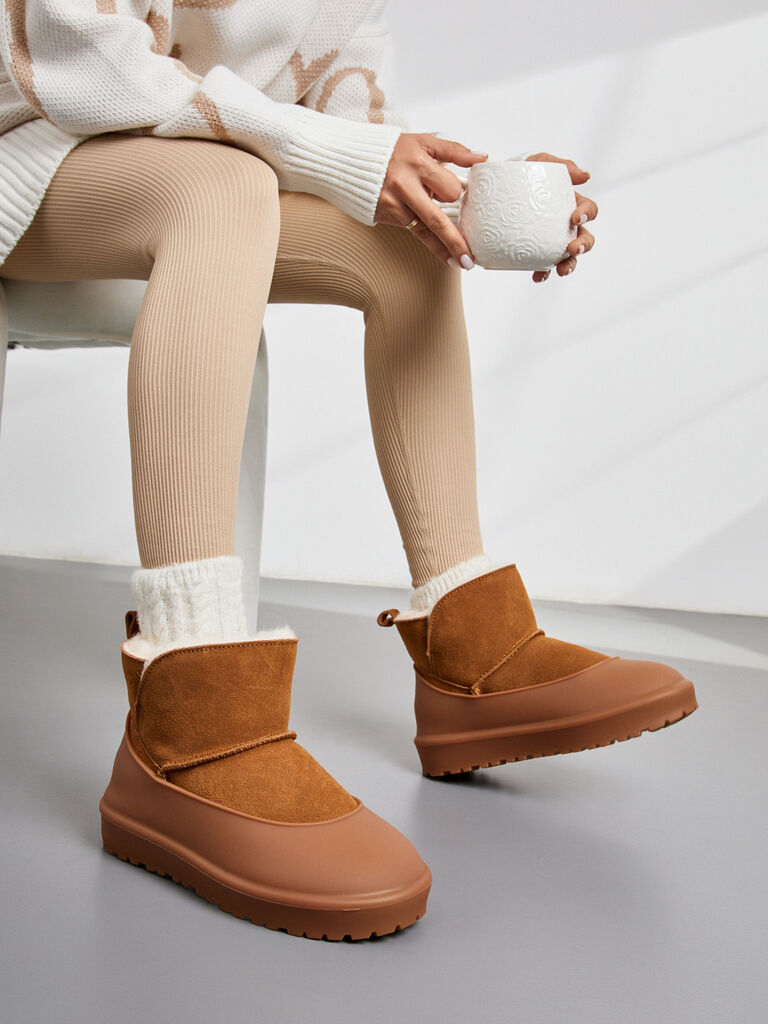 Brown Suede Ankle Boots with Cozy Lining