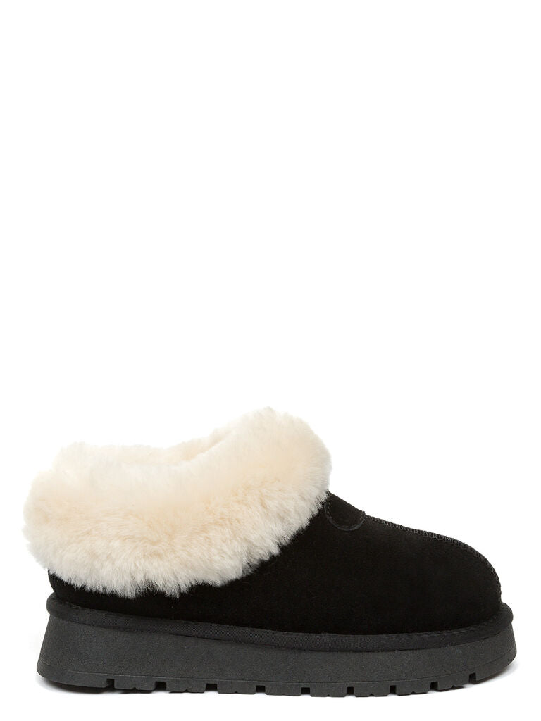 Black Suede Platform Slip-On with Faux Fur Lining