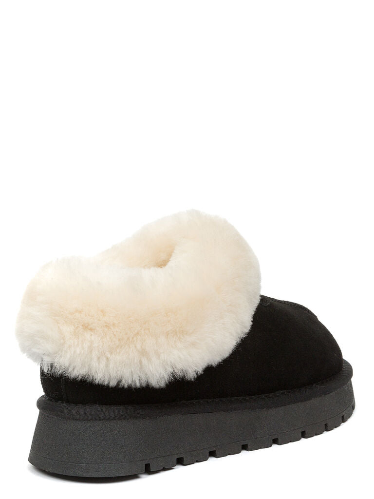 Black Suede Platform Slip-On with Faux Fur Lining