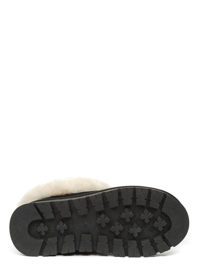 Black Suede Platform Slip-On with Faux Fur Lining
