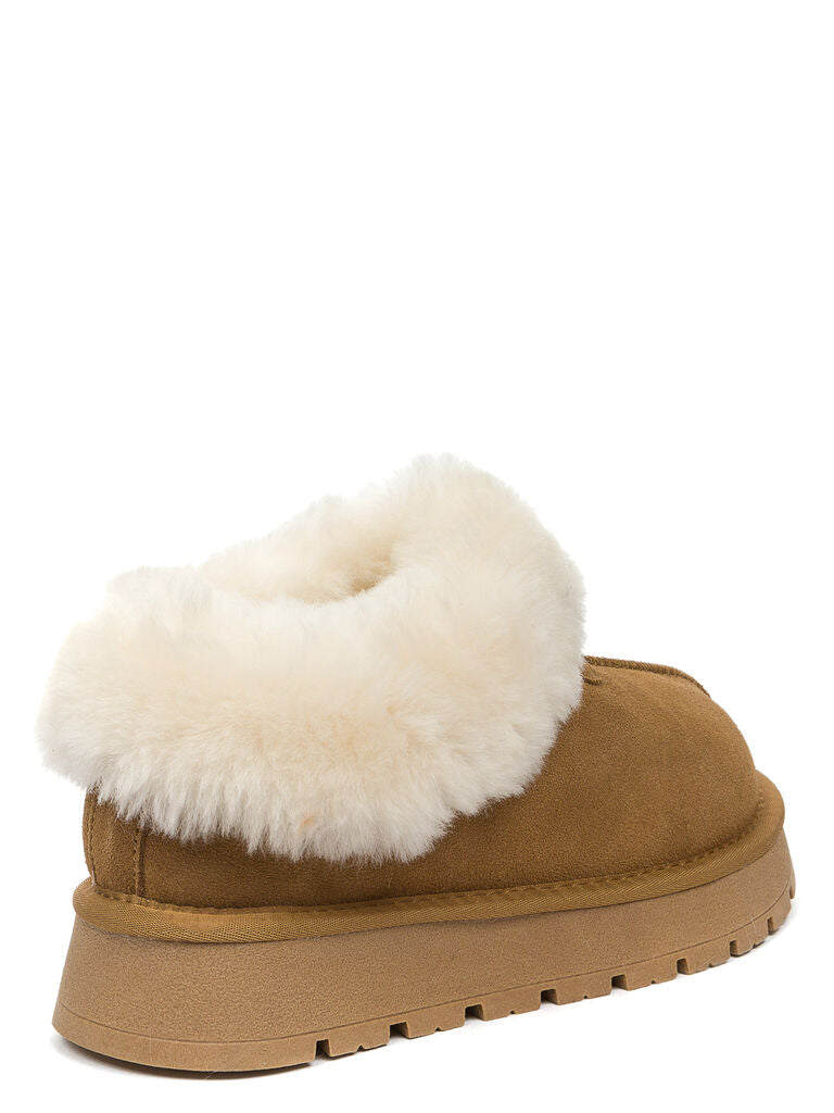 Brown Shearling Lined Suede Slippers