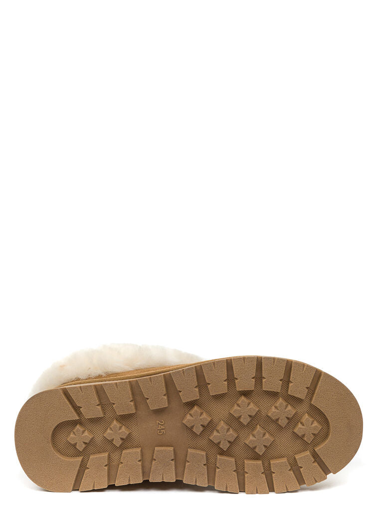 Brown Shearling Lined Suede Slippers
