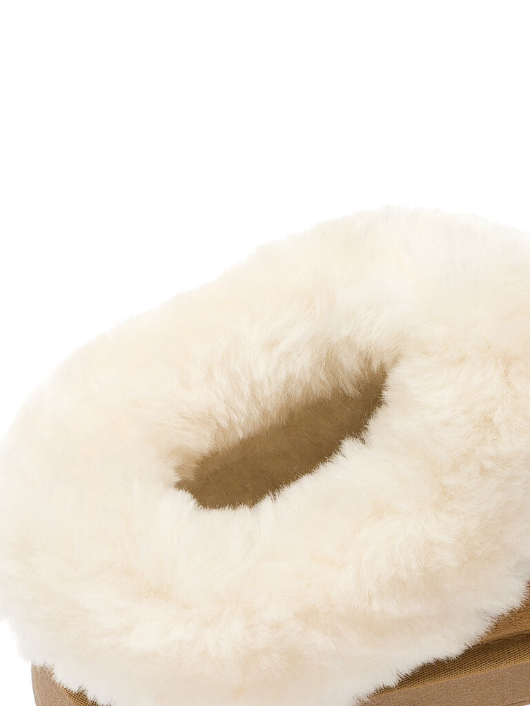 Brown Shearling Lined Suede Slippers