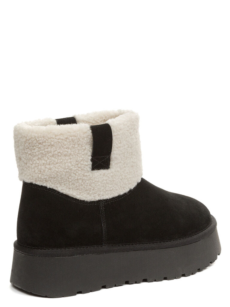 Black Suede Platform Boot with Shearling Cuff