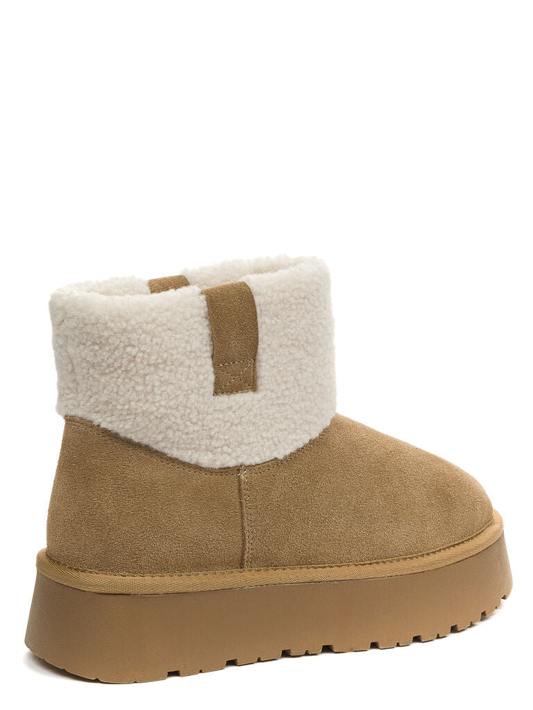 Chestnut Suede Ankle Boots with Shearling Collar