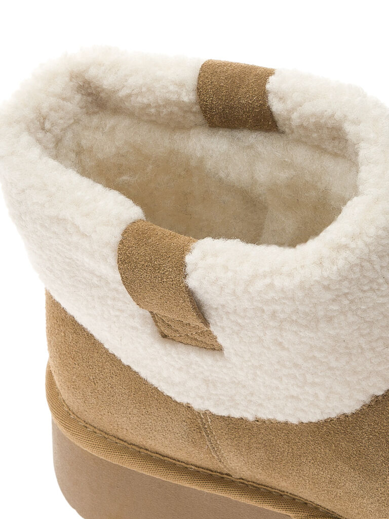 Chestnut Suede Ankle Boots with Shearling Collar