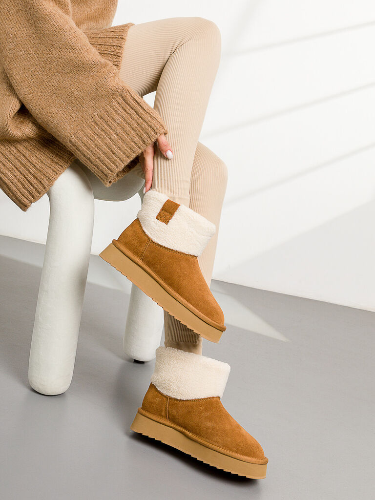 Chestnut Suede Ankle Boots with Shearling Collar