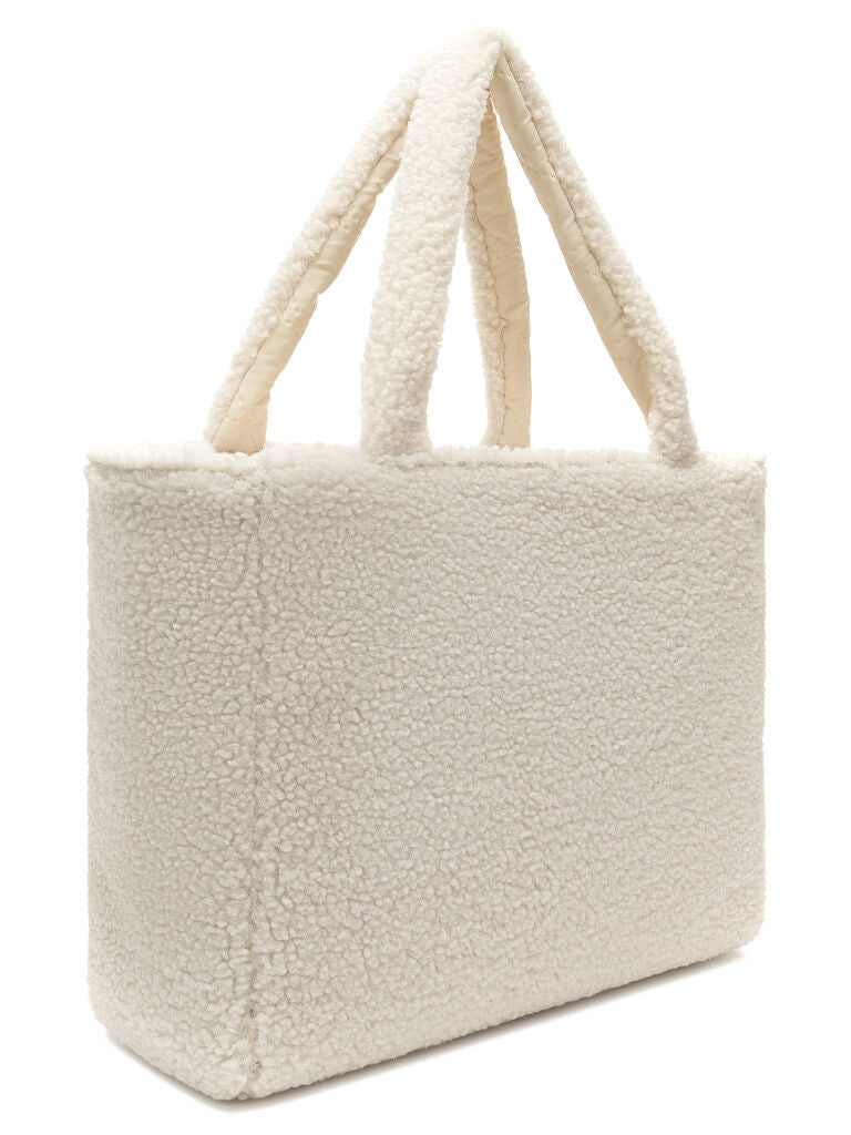 Cream Textured Tote with Plush Design