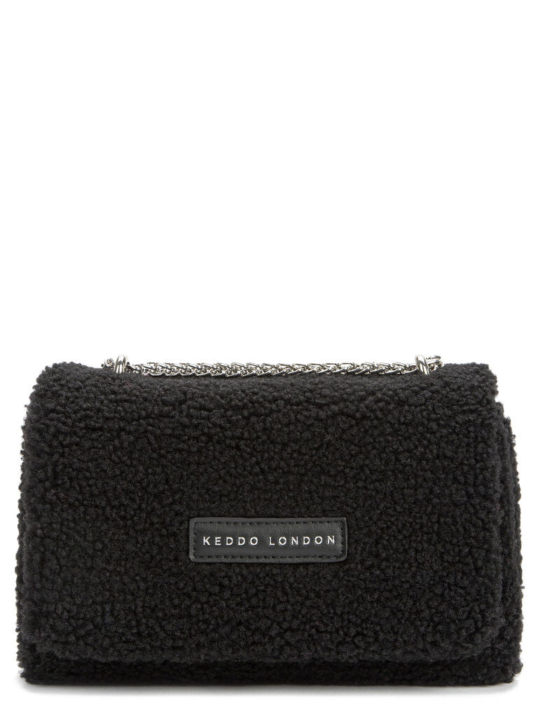 Black Textured Clutch with Chain Strap