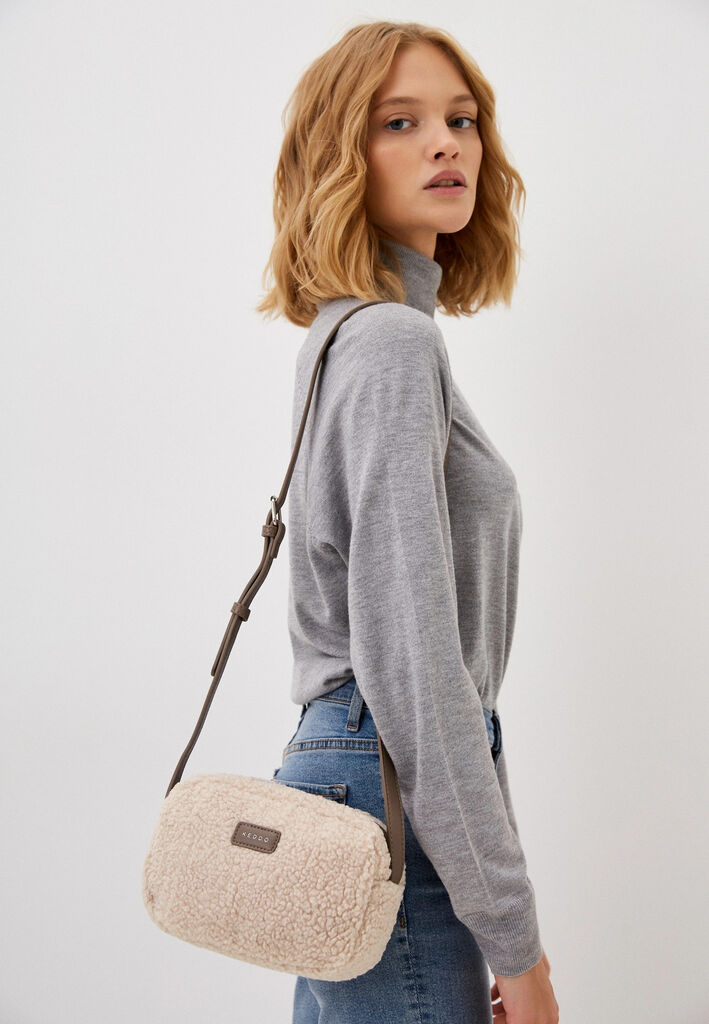 Cream Textured Cosmetic Bag with Handle