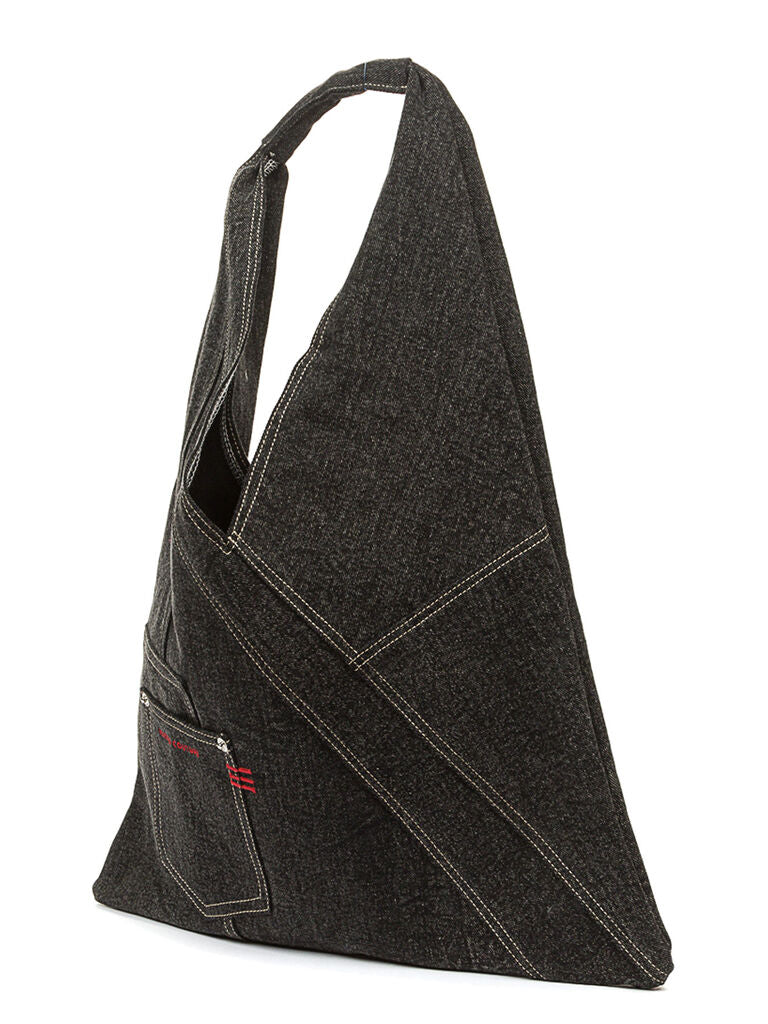 Black Denim Tote Bag with Contrasting Stitching