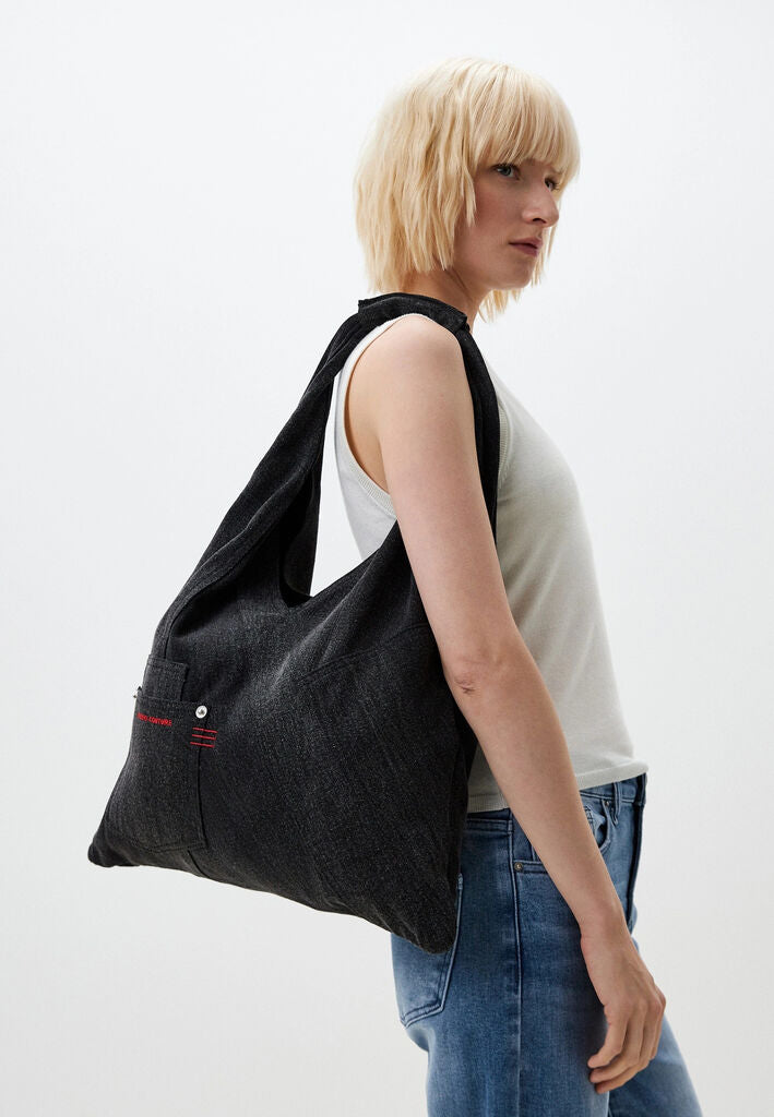 Black Denim Tote Bag with Contrasting Stitching
