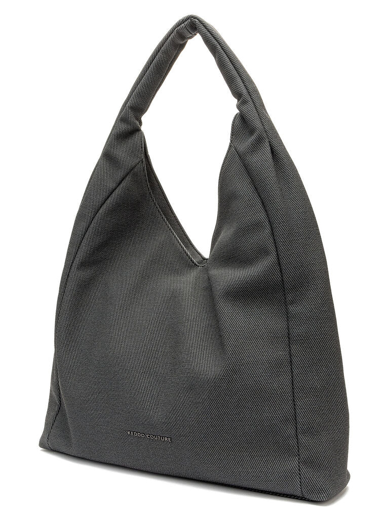 Gray Textured Tote Bag with Slouchy Design