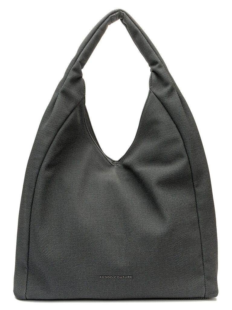 Gray Textured Tote Bag with Slouchy Design