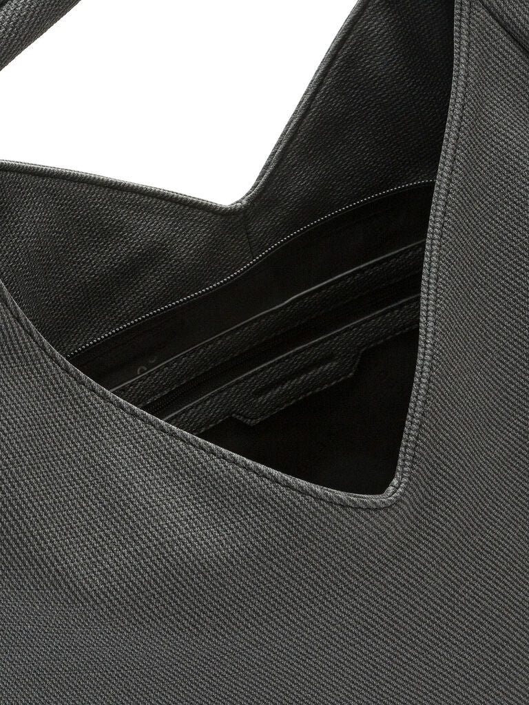 Gray Textured Tote Bag with Slouchy Design