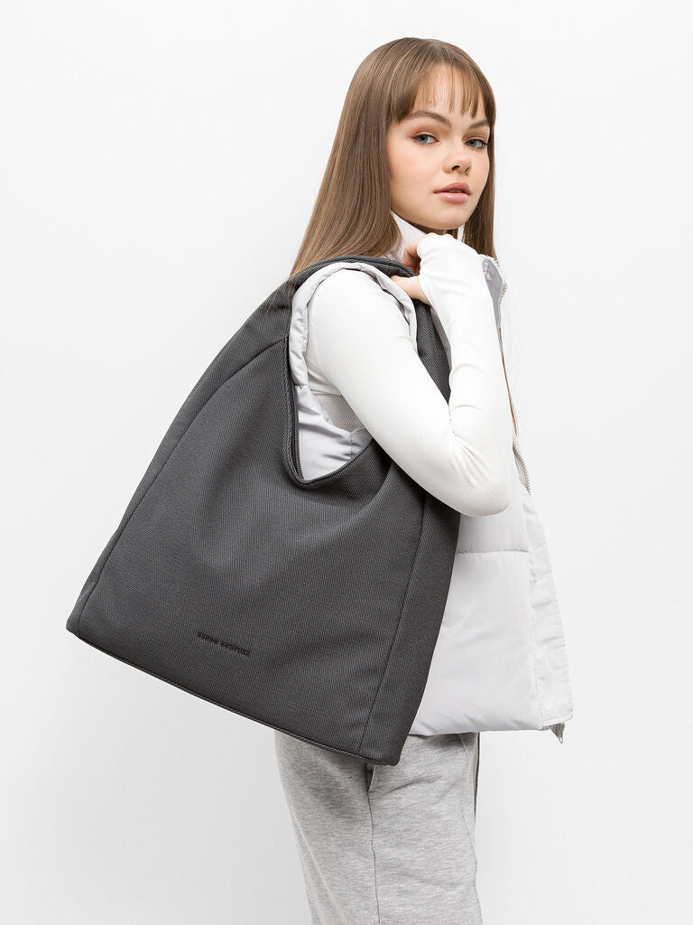 Gray Textured Tote Bag with Slouchy Design