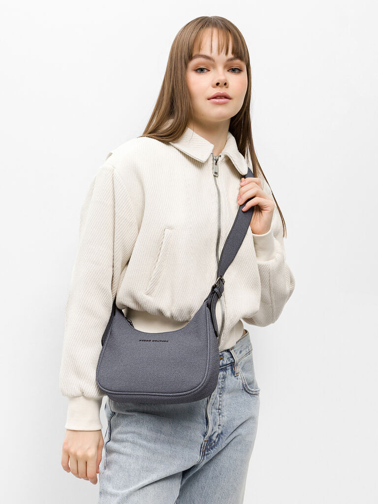 Charcoal Textured Shoulder Bag with Adjustable Strap