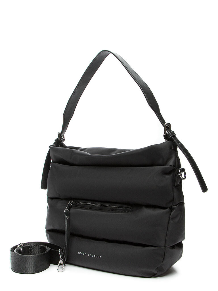 Black Quilted Shoulder Bag with Adjustable Strap