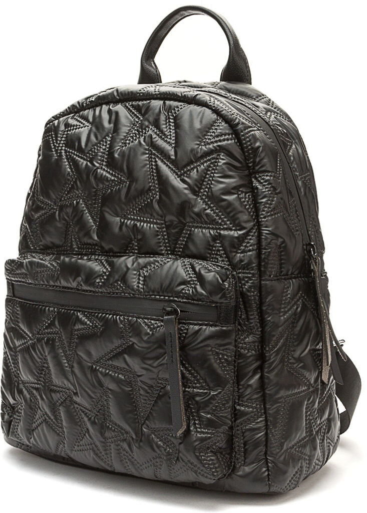 Black Quilted Backpack with Star Pattern