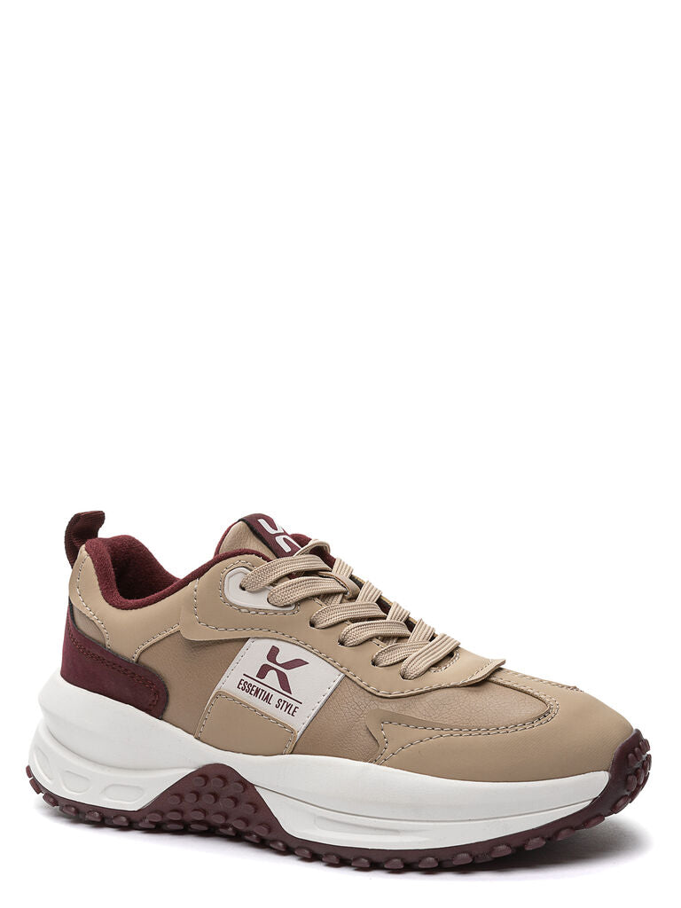 Beige Colorblock Sneakers with Textured Sole