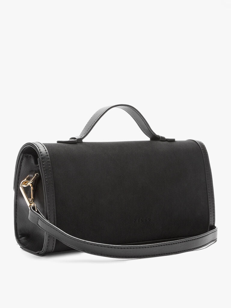 Black Suede Box Clutch with Handle