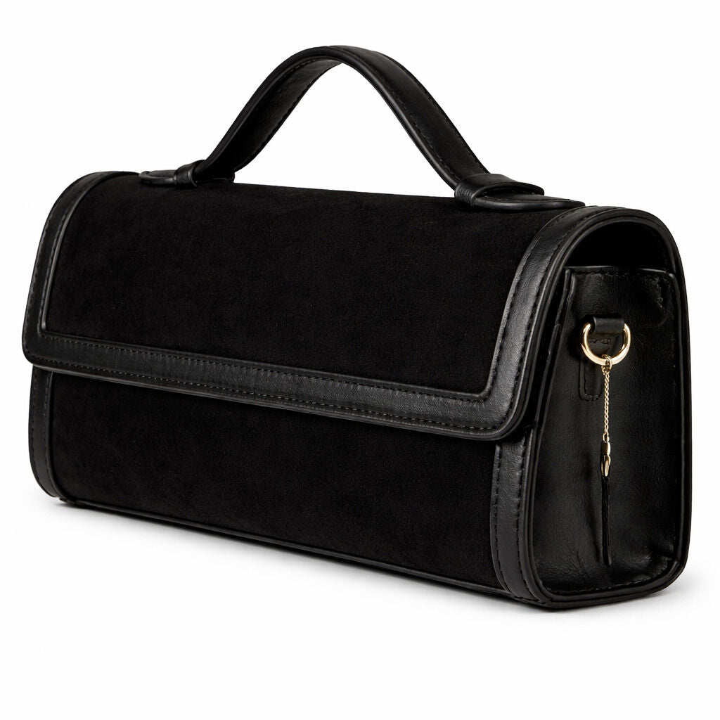Black Suede Box Clutch with Handle