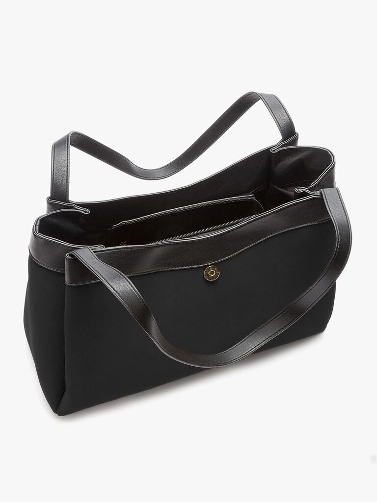 Black Suede Tote Bag with Buckle Detail