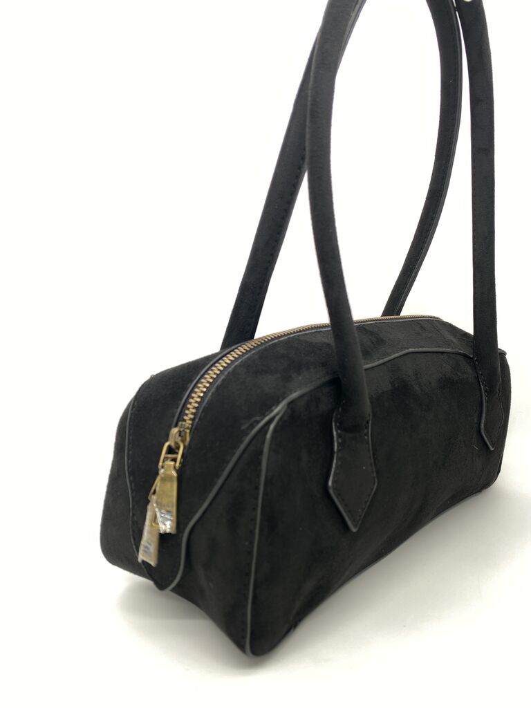 Black Suede Tote Bag with Double Handles