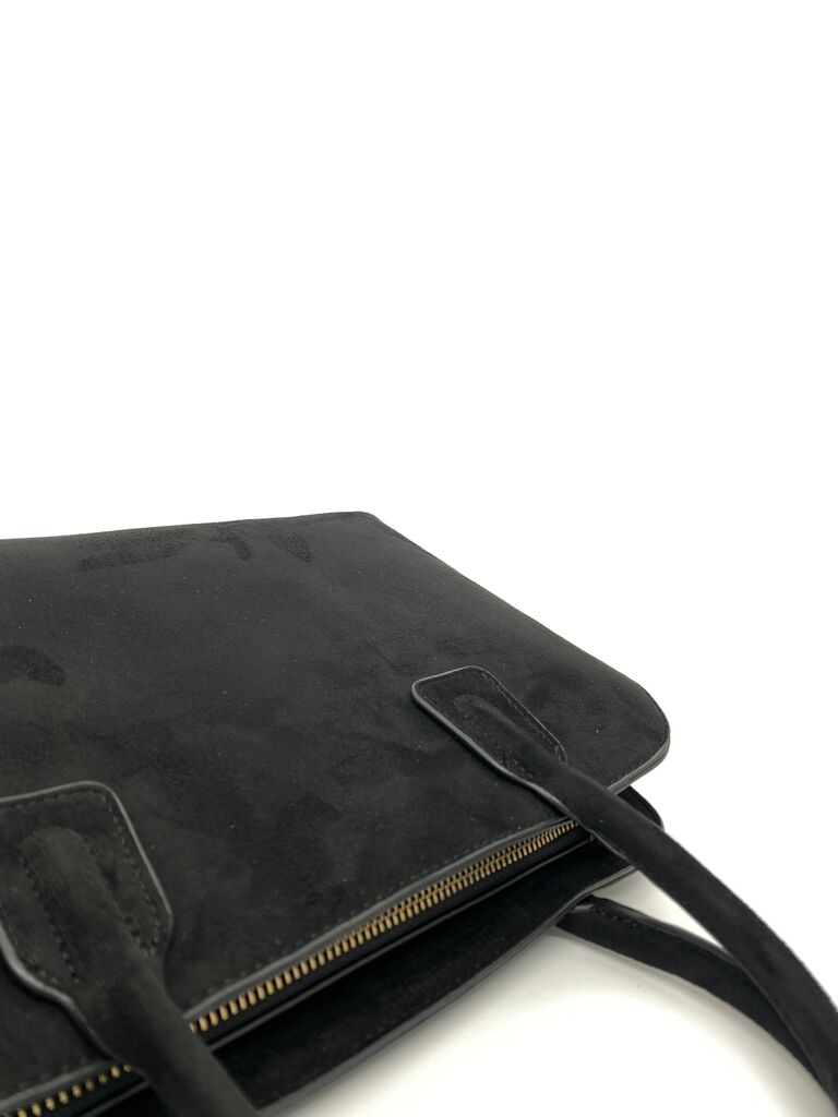 Black Suede Satchel with Dual Handles