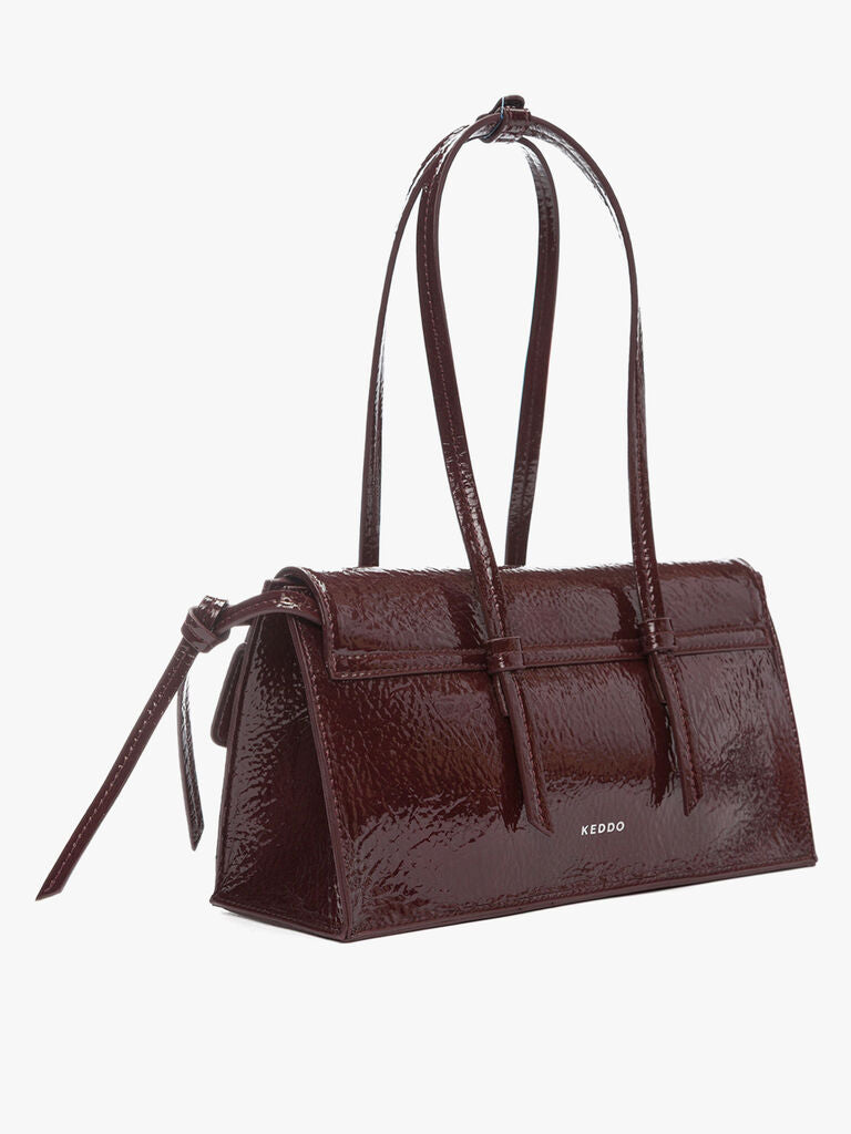 Glossy Burgundy Patent Shoulder Bag with Knot Detail