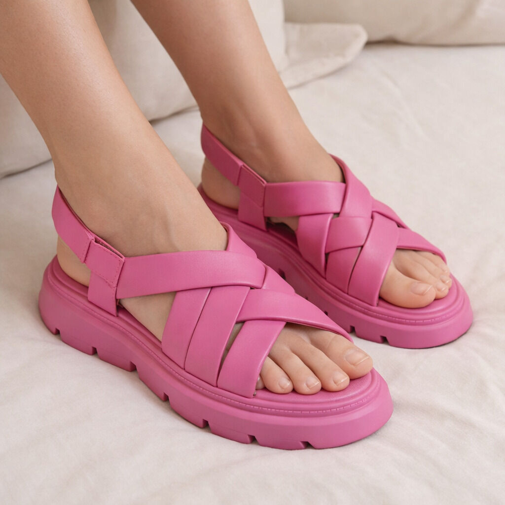 Pink Braided Sandals with Chunky Sole