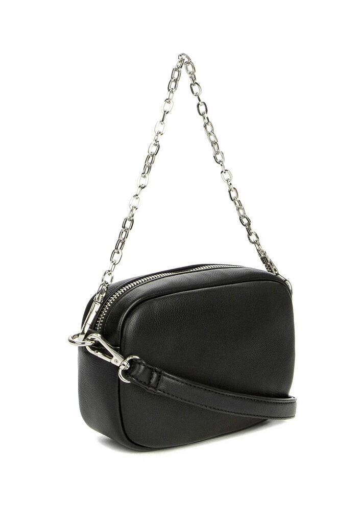 Black Faux Leather Chain Bag with 'Amore' Print
