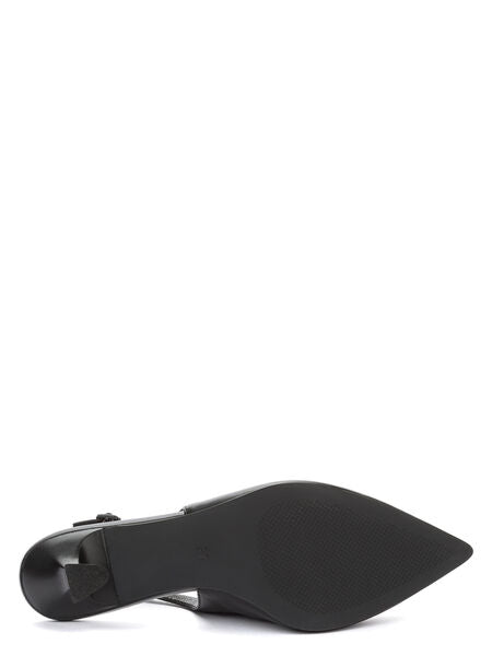 Black Slingback Pointed Toe Pumps with Buckle Strap