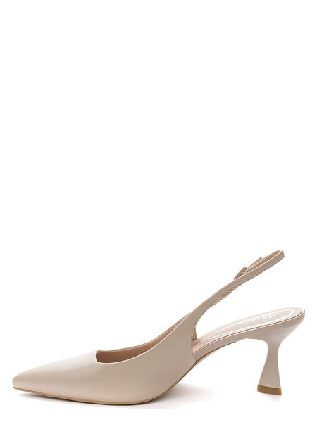 Beige Slingback Pointed-Toe Mid Heels