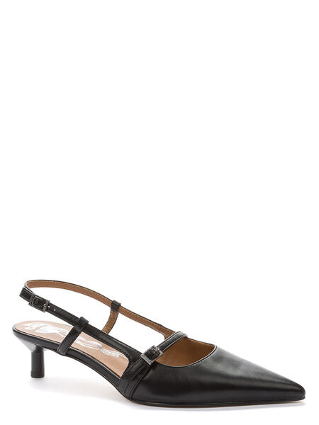 Black Leather Slingback Kitten Heel Pump