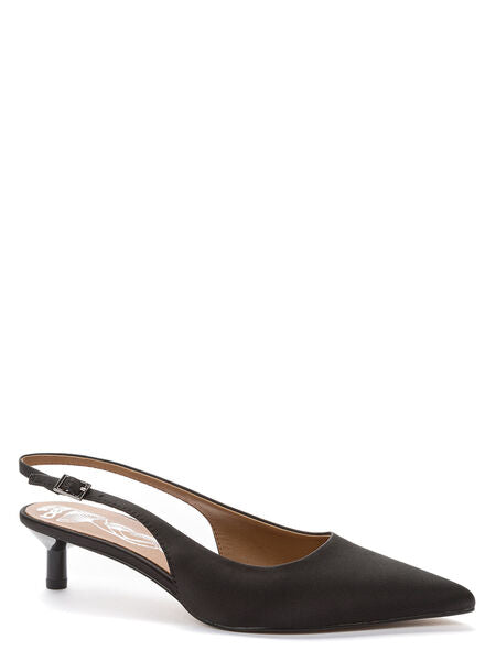 Black Satin Slingback Kitten Heel