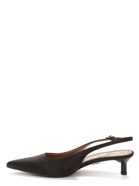 Black Satin Slingback Kitten Heel