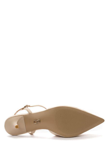 Beige Slingback Kitten Heel with Ankle Strap
