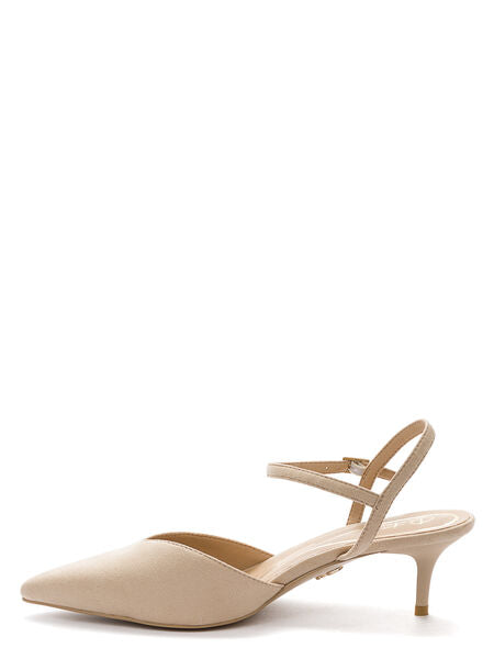 Beige Slingback Kitten Heel with Ankle Strap