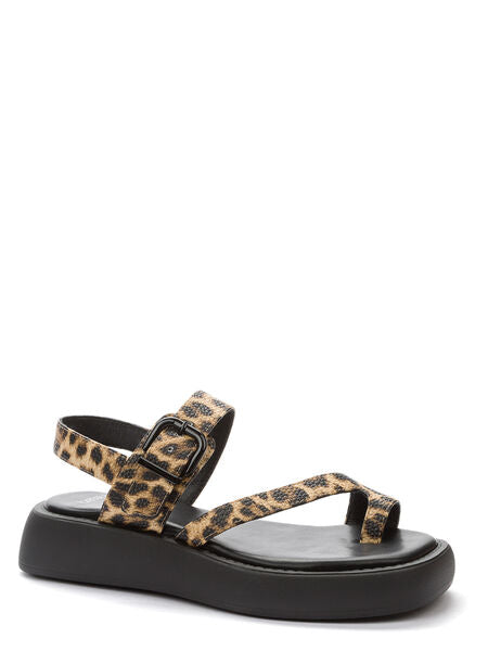 Leopard Print Flat Sandal with Adjustable Strap