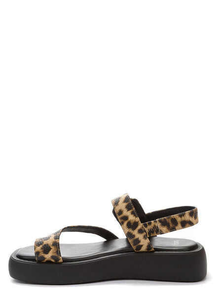 Leopard Print Flat Sandal with Adjustable Strap