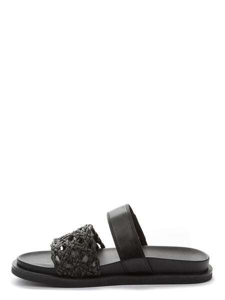 Black Woven Strap Sandals with Adjustable Band