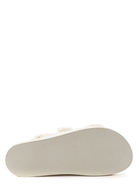 Cream Woven Slide Sandals with Embellished Buckles