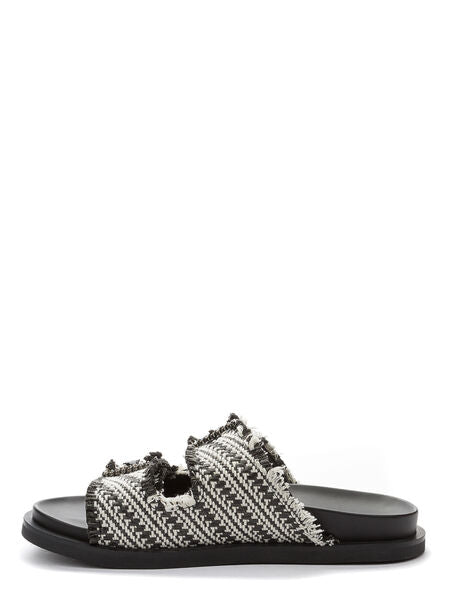 Black Textured Slide Sandals with Double Straps