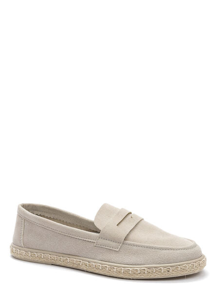 Beige Suede Loafers with Espadrille Sole