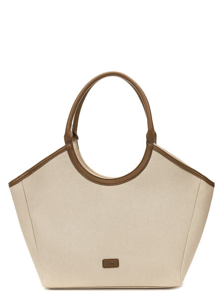 Beige Canvas Tote Bag with Brown Accents