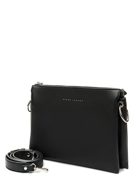 Black Textured Crossbody Bag with Silver Accents
